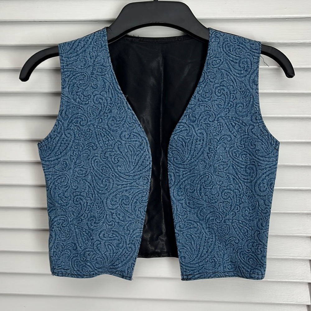 NEW TRUE VINTAGE 90's DEADSTOCK KIDS printed denim and pleather VEST